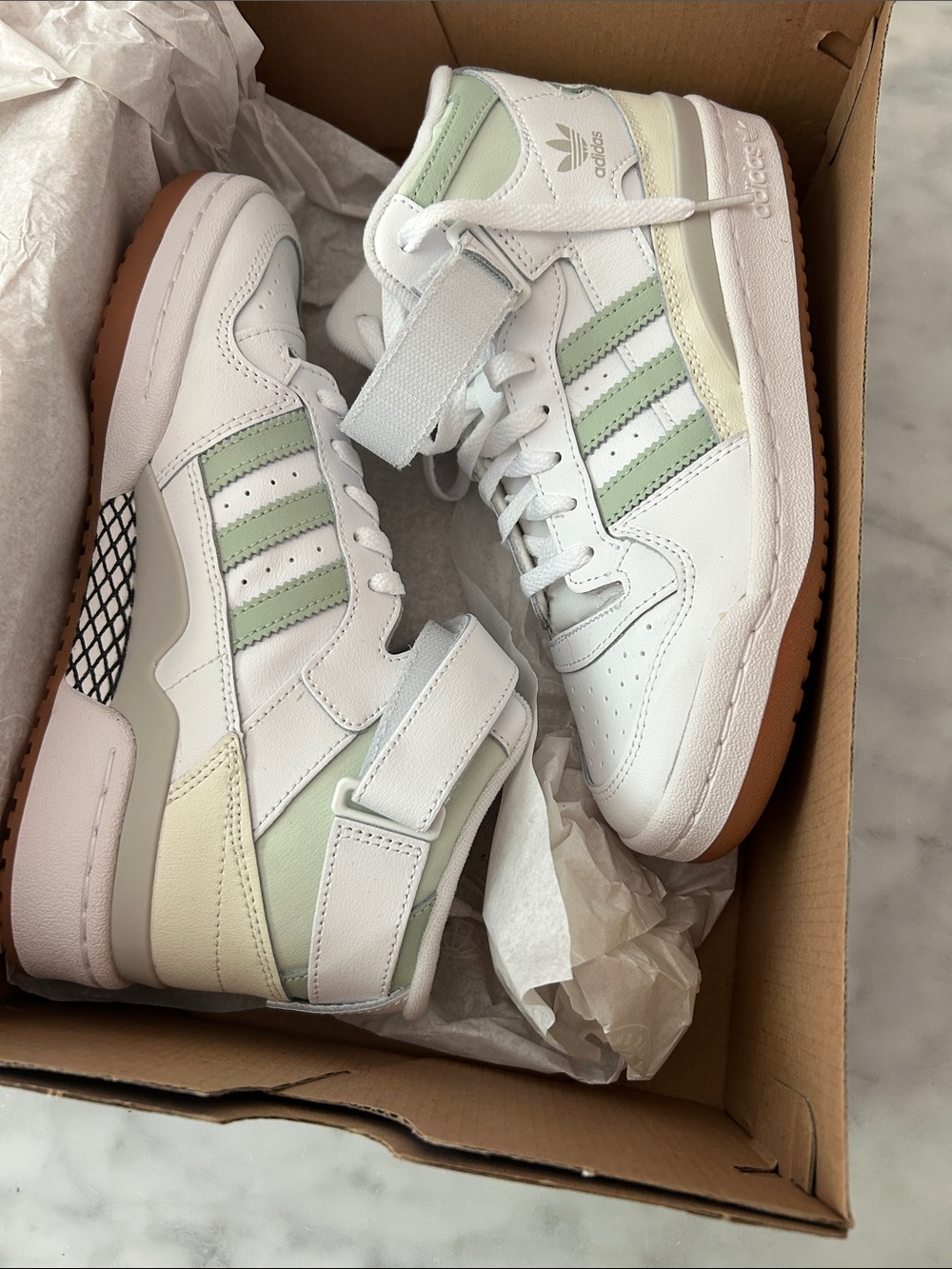 NWT never worn adidas White Mint Green High-Top Sneakers with Gum Sole